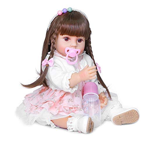CDQL 22 Zoll 55 cm Große Wiedergeborene Babypuppen, Realistisches Silikon-Süßgesicht, Echtes Baby, Realistische Ganzkörper-Neugeborenen-Kleinkind-Mädchenpuppen mit Stirnband, (braune von CDQL
