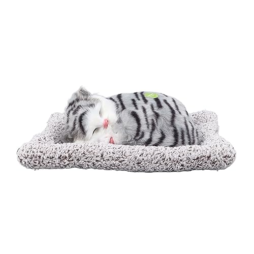 CDQL Simulierte Schlafende Katzenpuppe, Realistisches MIAU-Geräuschtier-Plüschtier, Niedliche Schlafende Plüschkatzen auf Matte mit Bambuskohle für Einrichtungsgegenstände und von CDQL