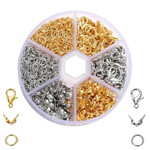 570 Pcs Armband Verschlüsse Set,Perlen Verschlüsse,Verschlüsse für Armbänder,Kettenverschluss,Biegeringe Karabinerverschluss und Crimpenden,Schmuckverschlüsse,für DIY Schmuck Basteln-Gold+Silber 570 Pcs Armband Verschlüsse Set,Perlen Verschlüsse,Verschlüsse für Armbänder,Kettenverschluss,Biegeringe Karabinerverschluss und Crimpenden,Schmuckverschlüsse,für DIY Schmuck Basteln-Gold+Silber von CDRPD