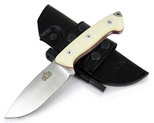 CDS AXARQUIA Full Tang-Messer für Bushcraft, Survival, Jagd, Angeln, Feststehende Klinge 9.5 cm Stahl MOVA-58, Outdoormesser mit Lederscheide + Feuerstahl, Handmade in Spain von CDS