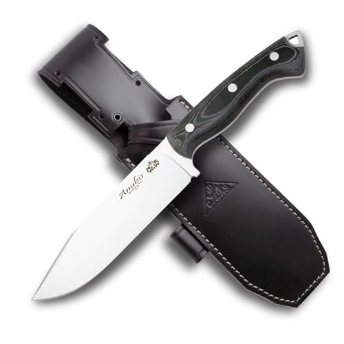 CDS Anubis Messer mit 16 cm MOVA-58 Stahlklinge, Full Tang, Drop Point Spitze, schwarzem Micarta Griff und Lederscheide – ideal für Bushcraft und Survival von CDS