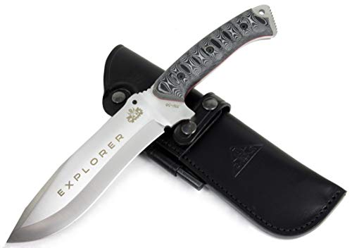 CDS EXPLORER Full Tang-Messer für Bushcraft, Survival, Jagd, Angeln, Feststehende Klinge 16 cm Stahl MOVA-58, Lederscheide + Feuerstahl, Handmade in Spain von CDS