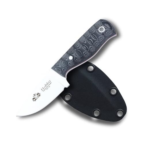 CDS HOBBIT Messer MOVA-58 Full Tang Drop Point 56 bis 60 HRC – 6,5 cm Klinge 3 mm Stärke – Schwarzer Micarta Canvas Griff – Mit schwarzer Kydexscheide von CDS