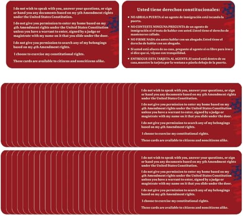 CDXHOME 100 Stück Know Your Rights Einwanderungskarte – englische und spanische Verfassungsrechte Erinnerung für Einwanderungsbegegnungen – Rechtsschutzkarten im Taschenformat CDXHOME 100 Stück Know Your Rights Einwanderungskarte – englische und spanische Verfassungsrechte Erinnerung für Einwanderungsbegegnungen – Rechtsschutzkarten im Taschenformat von CDXHOME