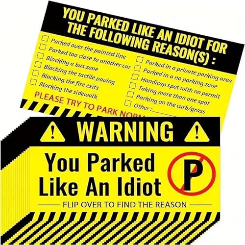 CDXHOME Bad Parking Cards – 100 Stück Karten mit Aufschrift "You Parked Like an Idiot", lustige Parkverstoß-Tickets mit verschiedenen Gründen für Verstöße (8,9 x 5,1 cm) von CDXHOME