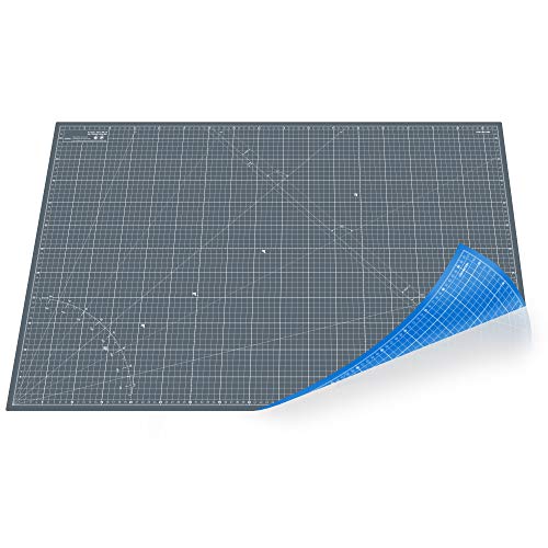 Schneidematte, Schneidunterlage A1 (60x90cm), selbstheilend beidseitig mit Raster (Grau/Blau) von CE² - SCHNEIDEMATTEN
