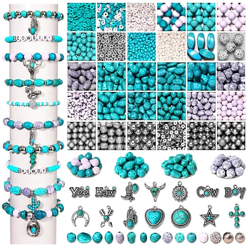 Western-Perlen zur Herstellung von Armbändern, Tonperlen, Emaille, Cowboyhut, Stiefel, Howdy Charms für Armbänder, Halsketten, DIY Handwerk (Türkis 1) von CEALXHENY