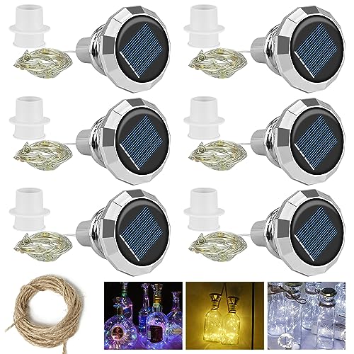 6 Stück Solar Flaschen, 20 LEDs 2M Solar Flaschenlichter, Korken Flaschenlichter Weinflasche Lichtkette Diamant Flasche Solar Weinflasche Kupferdraht für Flasche DIY, Dekor, Weihnachten (3 Farben) von CECOMBINE