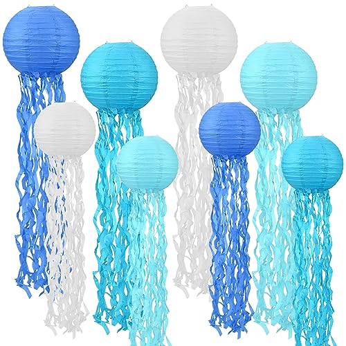 8 Stück Quallen Papierlaternen, Meerjungfrau Geburtstag Deko Quallen Papierlaternen Quallen Meerjungfrau Laterne für Ozean Thema Party Unter Dem Meer Geburtstag Hochtzeit Dekorationen (Blau von CECOMBINE