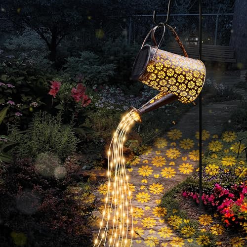 Solargießkannen mit Lichterkette Aussen Gartendeko, LED Außen Wasserdicht Gartendeko Gießkannenlicht Lichter mit Schäferhaken, IP65 Wasserdicht Solarleuchten für Garten Hofweg Terrasse Balkon von CECOMBINE