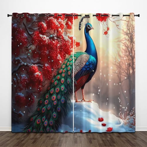 CEDNXOER Vorhänge Blickdicht 3D Druck Tiere Pfau Verdunkelungsvorhang Für Kinderzimmer, Rote Blütenstände Fensterdekoration Gardinen Mit Ösen H 225 x B 140 cm 2 Stücke Schallschutz Vorhang CEDNXOER Vorhänge Blickdicht 3D Druck Tiere Pfau Verdunkelungsvorhang Für Kinderzimmer, Rote Blütenstände Fensterdekoration Gardinen Mit Ösen H 225 x B 140 cm 2 Stücke Schallschutz Vorhang von CEDNXOER