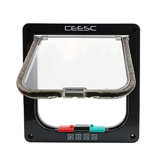 CEESC Katzenklappe mit Magnetverschluss, mit 4 Wege-Schloss, für Welpen und kleine Hunde, in 3 Größen und 2 Farben erhältlich(S,schwarz) von CEESC