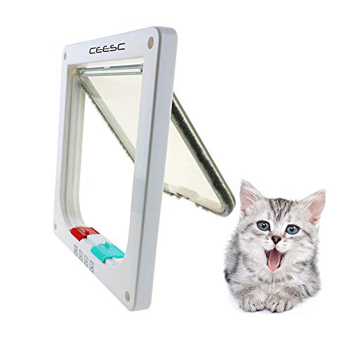 CEESC Katzenklappe mit Magnetverschluss, mit 4 Wege-Schloss, für Welpen und kleine Hunde, in 3 Größen und 2 Farben erhältlich(S,weiß) von CEESC