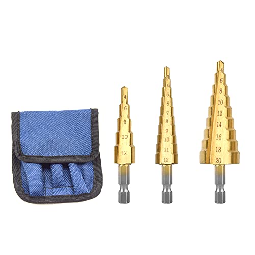 CEEYSEE 3 Stück HSS Bohrer aus Titan Hex Kegelfräser Stufenbohrer, konische Spitzen für Holz, Kunststoff, Metall, Aluminium - Metriken 3-12 mm / 4-12 mm / 4-20 mm CEEYSEE 3 Stück HSS Bohrer aus Titan Hex Kegelfräser Stufenbohrer, konische Spitzen für Holz, Kunststoff, Metall, Aluminium - Metriken 3-12 mm / 4-12 mm / 4-20 mm von CEEYSEE