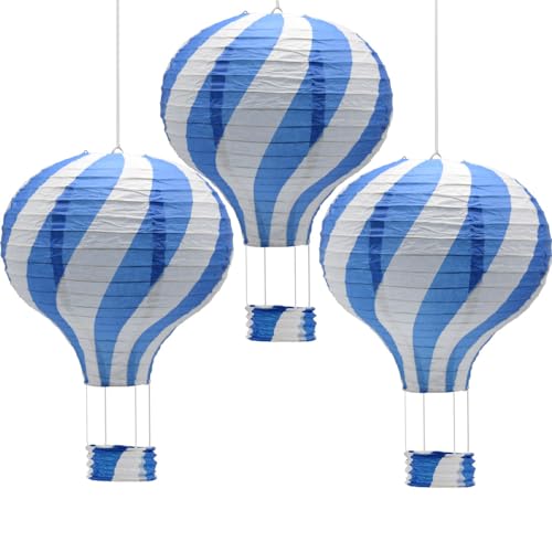 CEEYSEE 3 Stück Hängende Heißluftballon 30cm Bunt Papier Ballon Lampions mit Gondel Falten Papierlaterne für Hochzeit,Party Dekorationen (Blau/RQLNS CEEYSEE 3 Stück Hängende Heißluftballon 30cm Bunt Papier Ballon Lampions mit Gondel Falten Papierlaterne für Hochzeit,Party Dekorationen (Blau/RQLNS von CEEYSEE