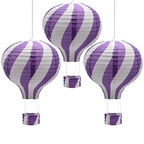 CEEYSEE 3 Stück Hängende Heißluftballon 30cm Bunt Papier Ballon Lampions mit Gondel Falten Papierlaterne für Hochzeit,Party Dekorationen (Lila/RQZIS) von CEEYSEE
