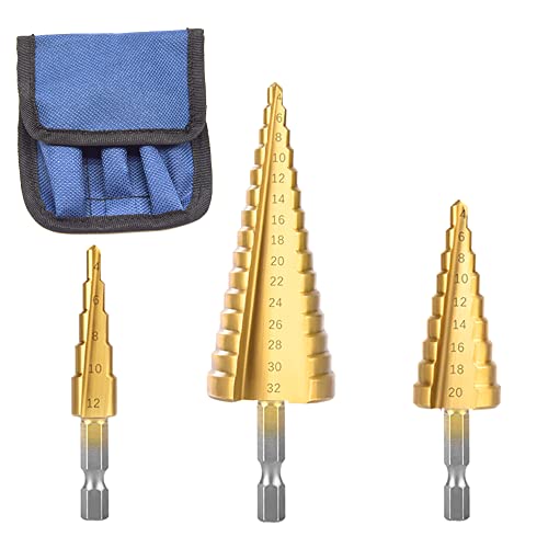 CEEYSEE 3 Stücke Hex Shank Stufenbohrer Set HSS Titanbeschichtete Konusbohrer Schälbohrer für Metall, Holz, Kunststoffe, DIY Kegelbohrer 4-12mm/4-20mm/4-32mm CEEYSEE 3 Stücke Hex Shank Stufenbohrer Set HSS Titanbeschichtete Konusbohrer Schälbohrer für Metall, Holz, Kunststoffe, DIY Kegelbohrer 4-12mm/4-20mm/4-32mm von CEEYSEE