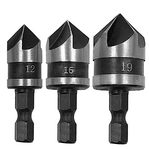 CEEYSEE 3 Stücke Kegelsenker Set Ø 12-19 mm Sechskant Senker Bohrer 90°Center Punch Tool für Holz, Kunststoff, Schnellwechsel Bit(12-19mm) von CEEYSEE