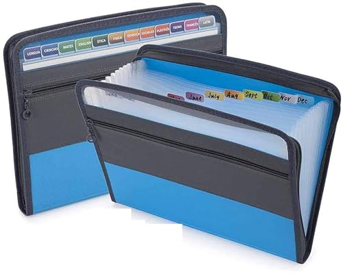 Akkordeon-Aktenordner, Fächermappe A4 mit Klebeetiketten, 13 Fächer, Akkordeon-Dokumenten-Organizer mit Reißverschluss, Akten-Organizer(Blue) von CEHJZQRPL