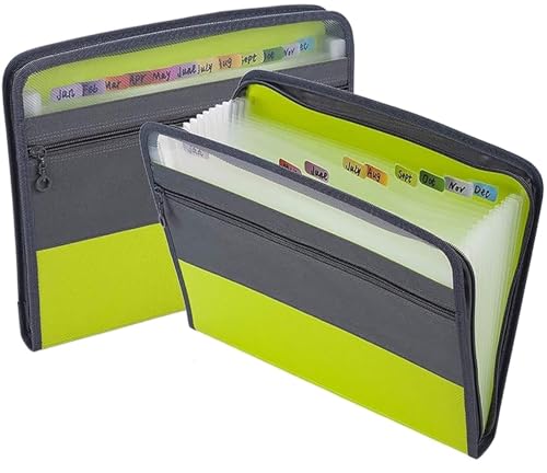 Akkordeon-Aktenordner, Fächermappe A4 mit Klebeetiketten, 13 Fächer, Akkordeon-Dokumenten-Organizer mit Reißverschluss, Akten-Organizer(Green) von CEHJZQRPL