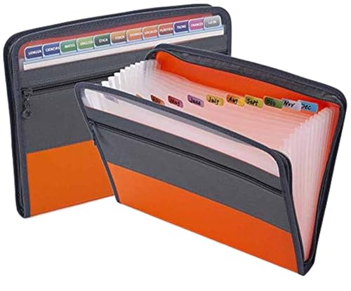 Akkordeon-Aktenordner, Fächermappe A4 mit Klebeetiketten, 13 Fächer, Akkordeon-Dokumenten-Organizer mit Reißverschluss, Akten-Organizer(Orange) von CEHJZQRPL