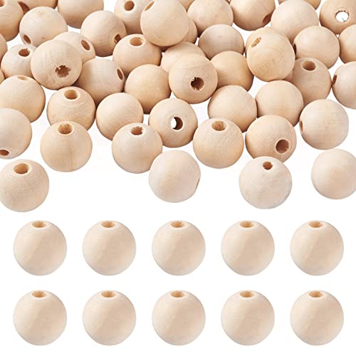 CEHJZQRPL 100 Stück 12 mm natürliche runde Holzperlen, großes Loch, unbehandelte Holzkugeln, Abstandshalter, lose Perlen mit 5 mm Loch(16mm) von CEHJZQRPL