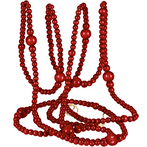 CEHJZQRPL 12 Fuß Weihnachtsgirlande aus Holzperlen, rund, Basteln, Bauernhaus, Vintage-Holzperlengirlanden for Weihnachtsdekoration(Dark Red) von CEHJZQRPL