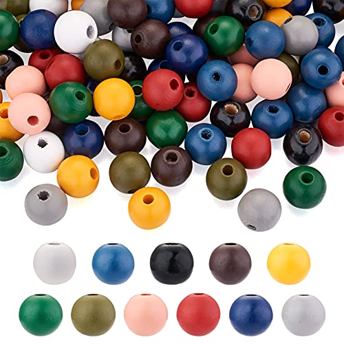 CEHJZQRPL 120 Stück bemalte Naturholzperlen, oval, rechteckig, Stern, flach, rund, herzförmig, quadratisch, hölzerne Abstandshalter, lose Perlen(Round 16mm 11 Colors) von CEHJZQRPL