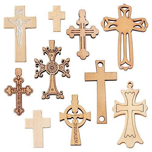 CEHJZQRPL 120 Stück natürliche ovale runde Holzperlen mit großem Loch, unbehandelte lose Holz-Abstandshalterperlen, Loch: 9–10 mm(Cross 10 Styles Wheat) von CEHJZQRPL