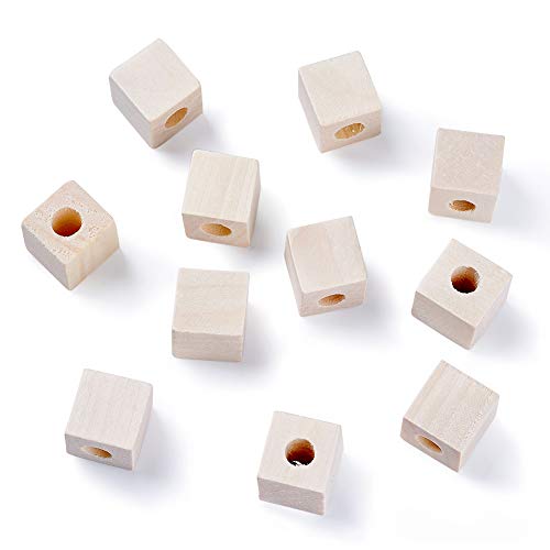 CEHJZQRPL 120 Stück natürliche ovale runde Holzperlen mit großem Loch, unbehandelte lose Holz-Abstandshalterperlen, Loch: 9–10 mm(Cube 19~20x19~20x20mm) von CEHJZQRPL