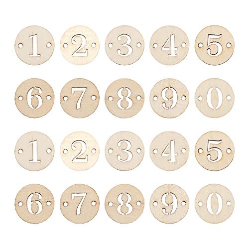 CEHJZQRPL 120 Stück natürliche ovale runde Holzperlen mit großem Loch, unbehandelte lose Holz-Abstandshalterperlen, Loch: 9–10 mm(Flat Round with Number) von CEHJZQRPL