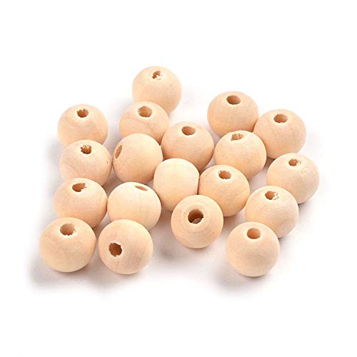 CEHJZQRPL 120 Stück natürliche ovale runde Holzperlen mit großem Loch, unbehandelte lose Holz-Abstandshalterperlen, Loch: 9–10 mm(Round 10mm) von CEHJZQRPL