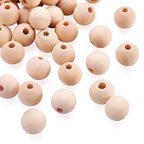 CEHJZQRPL 120 Stück natürliche ovale runde Holzperlen mit großem Loch, unbehandelte lose Holz-Abstandshalterperlen, Loch: 9–10 mm(Round 14mm) von CEHJZQRPL