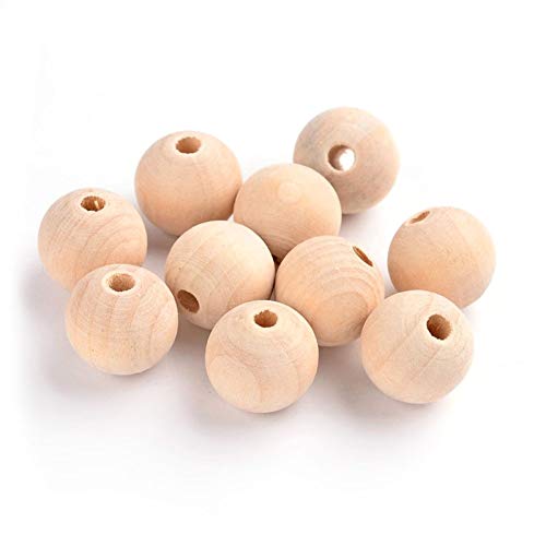 CEHJZQRPL 120 Stück natürliche ovale runde Holzperlen mit großem Loch, unbehandelte lose Holz-Abstandshalterperlen, Loch: 9–10 mm(Round 16mm) von CEHJZQRPL