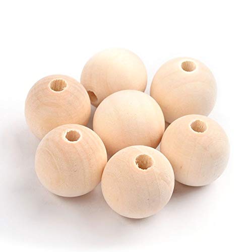 CEHJZQRPL 120 Stück natürliche ovale runde Holzperlen mit großem Loch, unbehandelte lose Holz-Abstandshalterperlen, Loch: 9–10 mm(Round 25mm) von CEHJZQRPL