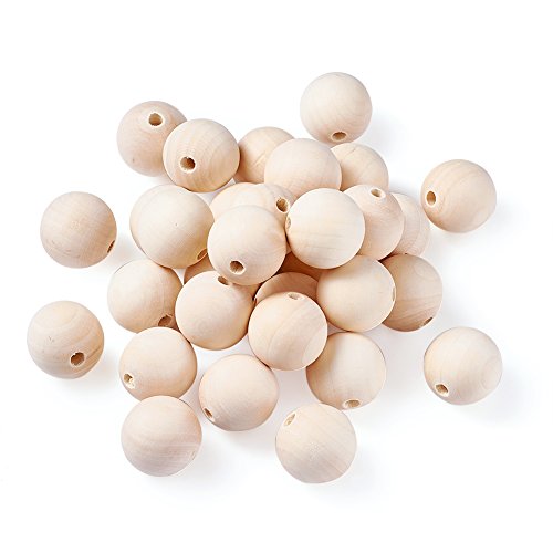 CEHJZQRPL 120 Stück natürliche ovale runde Holzperlen mit großem Loch, unbehandelte lose Holz-Abstandshalterperlen, Loch: 9–10 mm(Round 30 x 30 mm) von CEHJZQRPL