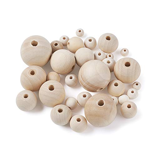 CEHJZQRPL 120 Stück natürliche ovale runde Holzperlen mit großem Loch, unbehandelte lose Holz-Abstandshalterperlen, Loch: 9–10 mm(Round 8~30mm) von CEHJZQRPL