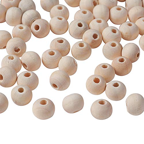 CEHJZQRPL 120 Stück natürliche ovale runde Holzperlen mit großem Loch, unbehandelte lose Holz-Abstandshalterperlen, Loch: 9–10 mm(Round 8mm) von CEHJZQRPL