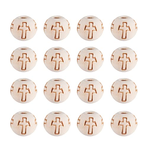 CEHJZQRPL 120 Stück natürliche ovale runde Holzperlen mit großem Loch, unbehandelte lose Holz-Abstandshalterperlen, Loch: 9–10 mm(Round with Cross 10mm) von CEHJZQRPL