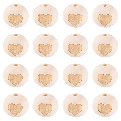 CEHJZQRPL 120 Stück natürliche ovale runde Holzperlen mit großem Loch, unbehandelte lose Holz-Abstandshalterperlen, Loch: 9–10 mm(Round with Heart 18.5~19mm) von CEHJZQRPL