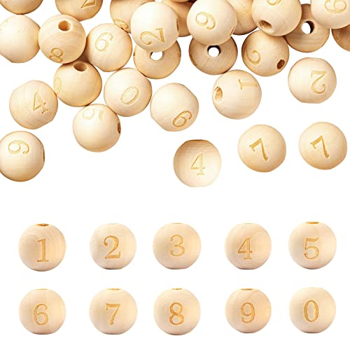 CEHJZQRPL 120 Stück natürliche ovale runde Holzperlen mit großem Loch, unbehandelte lose Holz-Abstandshalterperlen, Loch: 9–10 mm(Round with Numbers 15~16mm) von CEHJZQRPL