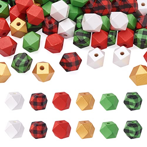 CEHJZQRPL 140 Stück runde Perlen aus Naturholz, oval, bedruckt, gestreift, lose Holzperlen for Girlanden, Basteln, Makramee, Schmuckherstellung(Polygon 6 Colors) von CEHJZQRPL