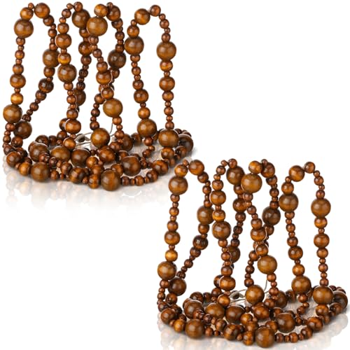CEHJZQRPL 2 Stück/2,4 m Weihnachtsgirlande aus Holzperlen, rustikale Weihnachtsgirlande aus Holzperlen, dekorative Baumgirlande aus Holz(Coffee) von CEHJZQRPL