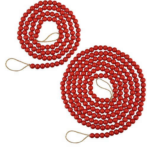 CEHJZQRPL 2 stücke Holz Perlen Girlanden Weihnachten Baum Wein Rot Holz Perle Girlanden Kamin Wand Hängen Dekorationen(Red) von CEHJZQRPL