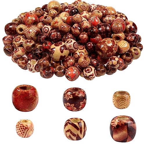 CEHJZQRPL 200 Stück mehrfarbig bedruckte Holzperlen, bemalte Perlen, afrikanische Holzkugeln, Abstandshalter, 9 x 10 mm(9x10mm/11x12mm/16x17mm) von CEHJZQRPL