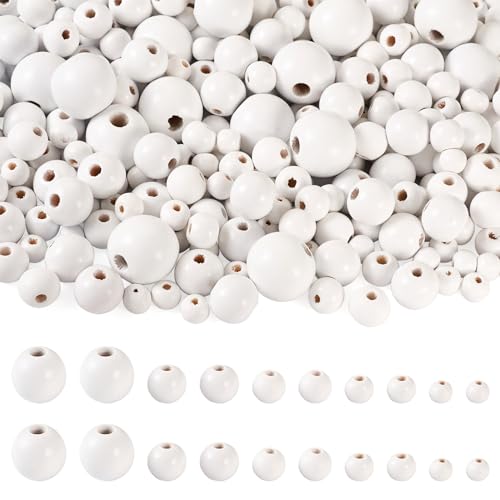 CEHJZQRPL 200 Stück schwarze ovale Abstandsperlen aus Holz, 12 x 8 mm, lose Perlen aus gefärbtem Holz for die Herstellung von DIY-Schmuck und Bastelarbeiten(White 5 Sizes) von CEHJZQRPL