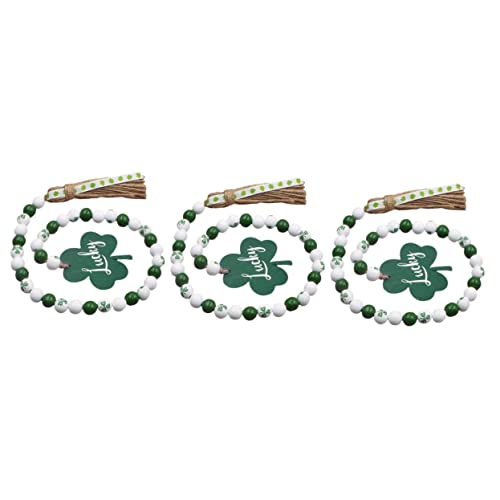 CEHJZQRPL 3 Stück Irish Day Perlen Holzperlen Girlande Irish Day Holzperlen Quasten Perlengirlande Holzornamente St. Patricks Day Tiered Tray Ornament Blatt Perlenseil(As Shownx3pcs,75CMx3pcs) von CEHJZQRPL
