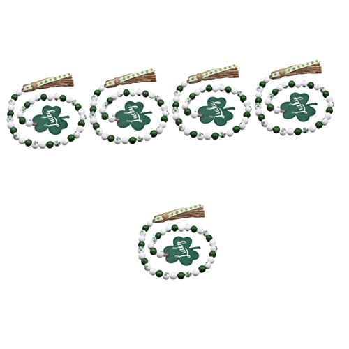 CEHJZQRPL 3 Stück Irish Day Perlen Holzperlen Girlande Irish Day Holzperlen Quasten Perlengirlande Holzornamente St. Patricks Day Tiered Tray Ornament Blatt Perlenseil(As Shownx5pcs,75CMx5pcs) von CEHJZQRPL