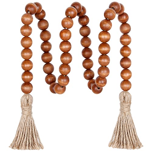 CEHJZQRPL 39 Zoll Holzperlengirlande mit Quasten, rustikales Bauernhausdekor, Gebetsperlen, Boho-Quastengirlande, Wandbehang, Heimdekoration(Brown) von CEHJZQRPL