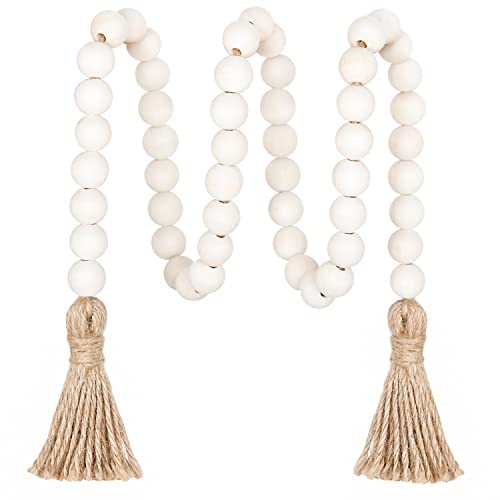 CEHJZQRPL 39 Zoll Holzperlengirlande mit Quasten, rustikales Bauernhausdekor, Gebetsperlen, Boho-Quastengirlande, Wandbehang, Heimdekoration(Natural) von CEHJZQRPL